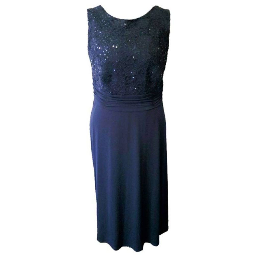Navy Blue Elegant Sleeveless Sequin Dress